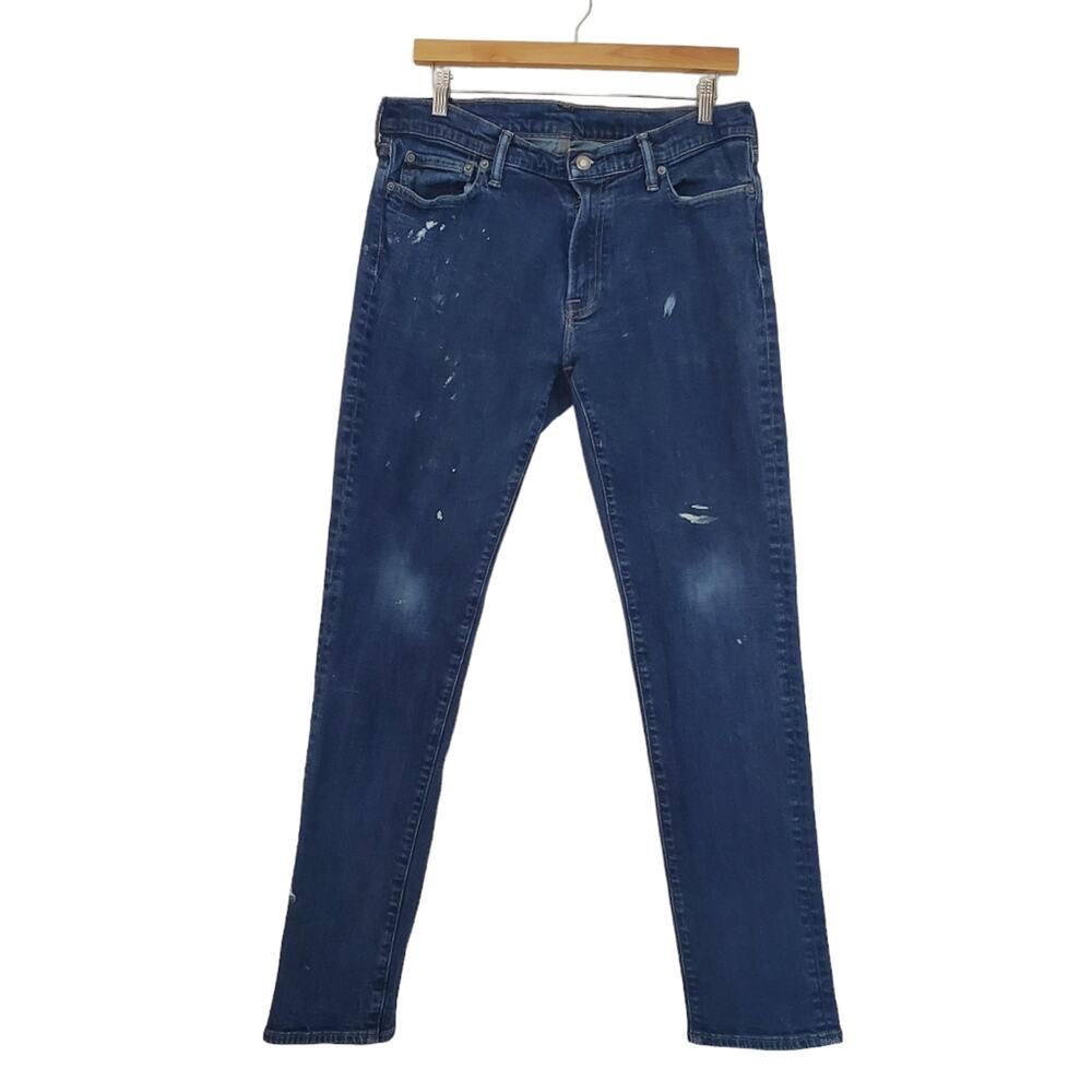 Abercrombie | 34x32 Langdon Skinny Stretch Paint Splatter Distressed Jeans